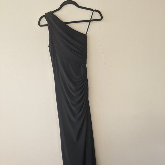 One Shoulder Black Floor Length Formal Gown - Picture 1 of 3